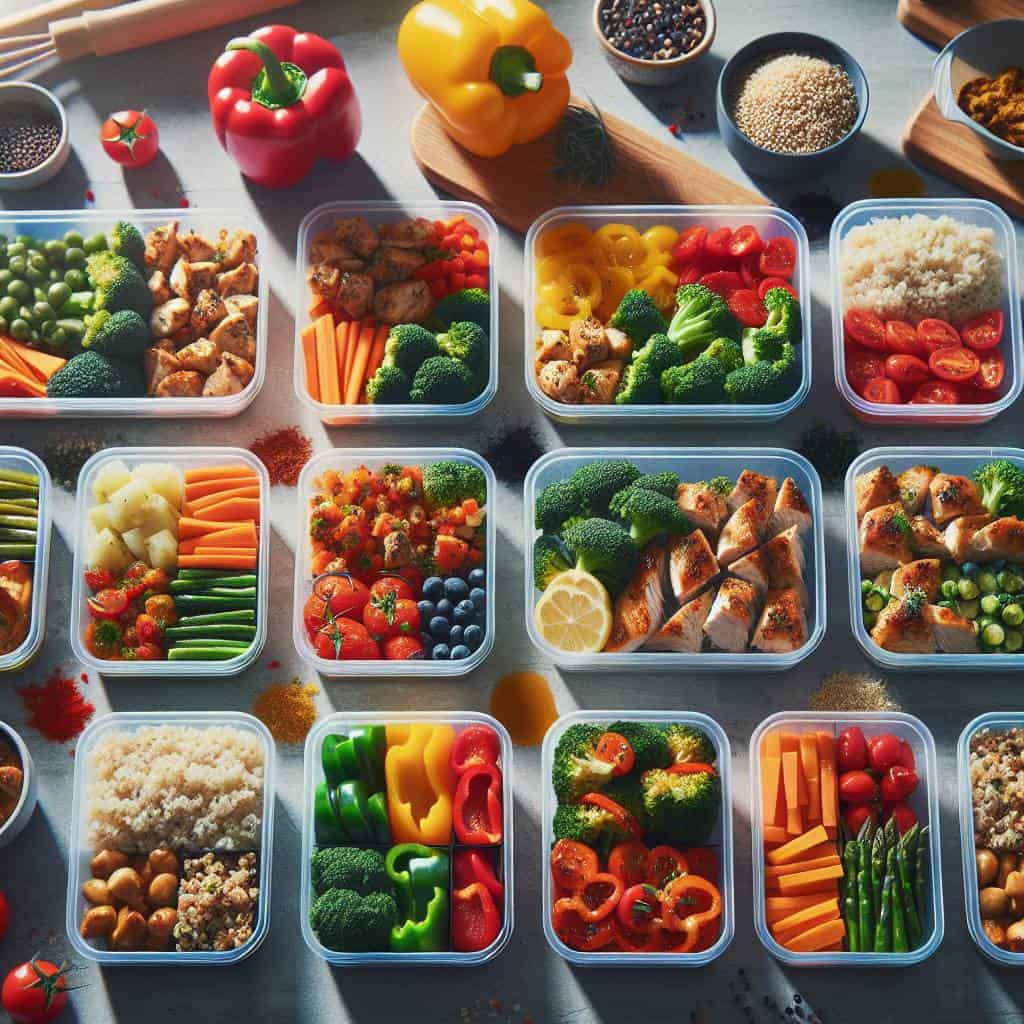 Creative meal prepping with colorful ingredients.